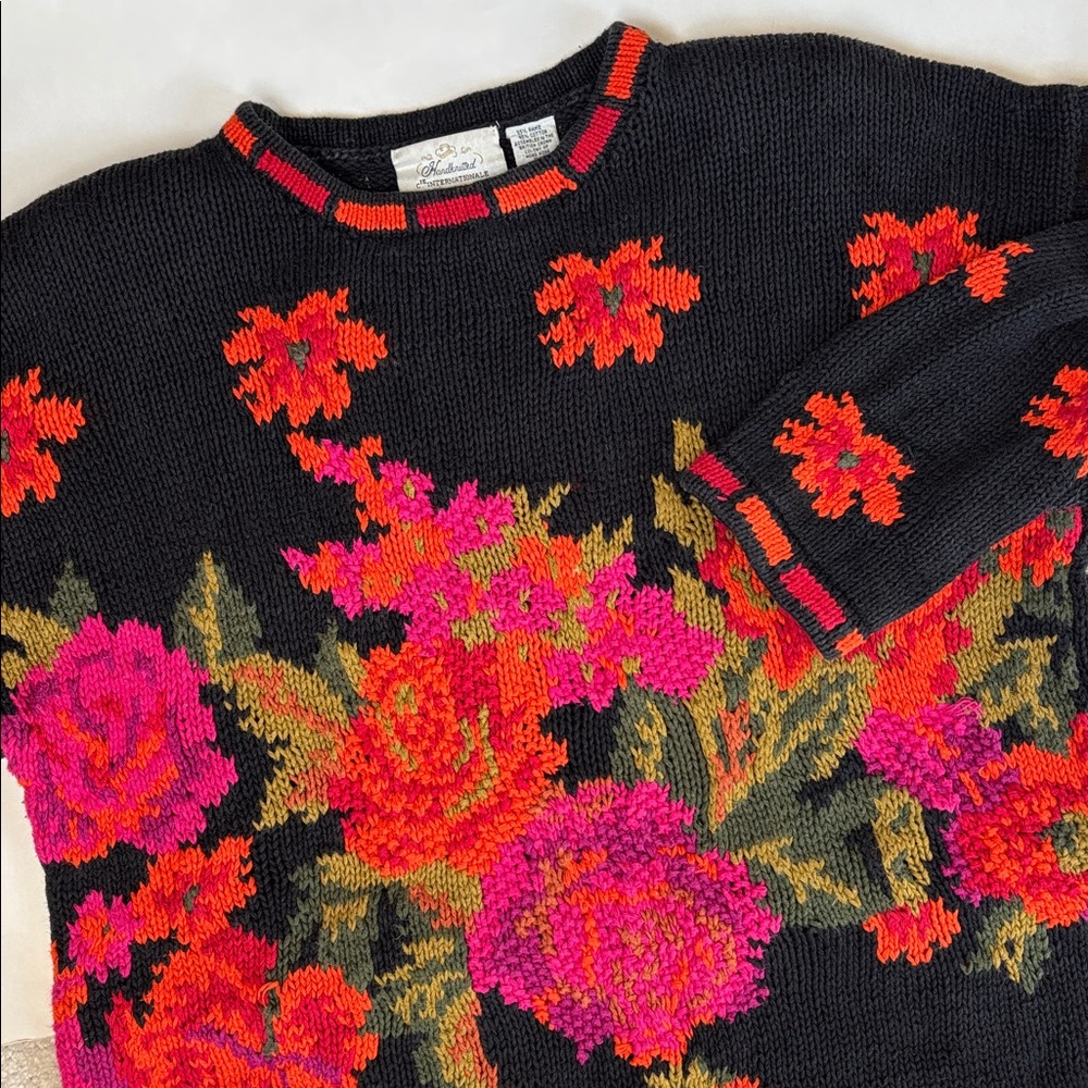 Vintage Express Handknit 90s‎ Sweater Floral  Internationale Oversized Women S